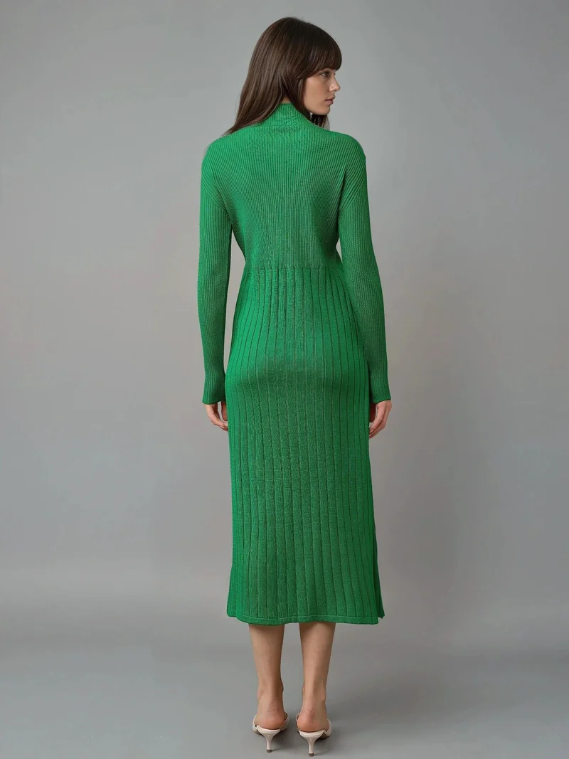 MY FASHION Green MY FASHION Ribbed Half Turtleneck Bodycon Knit Dress for Women | Best Price UAE